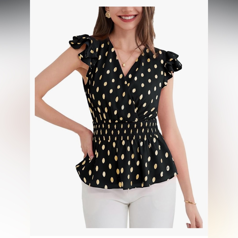 Grace Karin Black and Gold Polka Dot Blouse